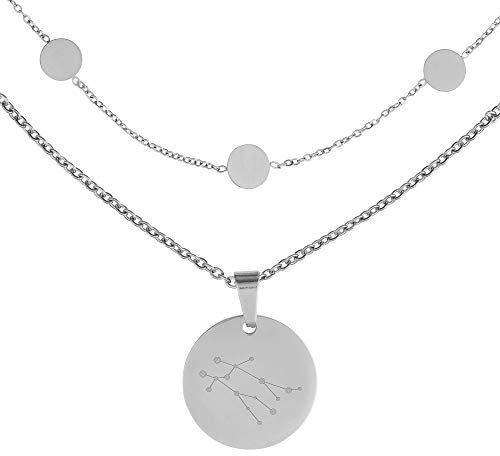 Gravado 2er Set Layering Circle Halskette mit Kreisanhängern und Kette mit Kreis aus Edelstahl, Graviert mit Sternbild und Personalisiert mit Initial, Damen Schmuck