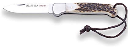 Joker Messer Kangaroo I NC129, mit 8,5 cm Klinge, MOVA Stahl, mit Haken im Hirschgeweih, Werkzeug zum Fischen, Jagen, Camping und Trekking