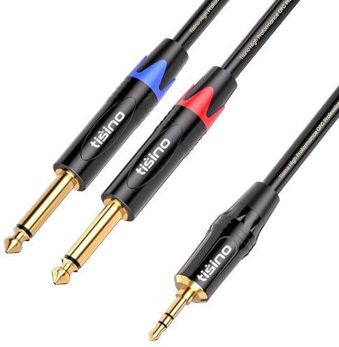 Tisino Cable Mini Jack a Jack Stereo- Cable Audio 3,5 mm a Doble 6,3 mm Mono para Mezclador, Ordenador portátil, Dispositivos de Cine en casa, Amplificadores- 1M
