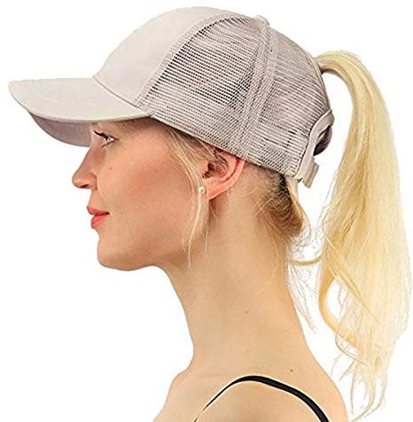 WELROG Dame Baseball Kappe Hip-Hop-Hut Verstellbar Baumwolle Pferdeschwanz Cap (Beige #1)