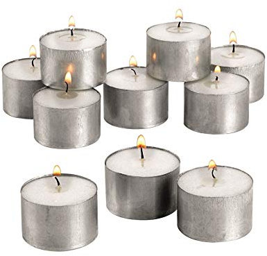 ZYBUX - Tea Lights Unscented Candles Pack with Metal Cups up to 8 Hours Burning White Candles for Indoor and Outdoor Used for Decorations, 3.7Cm x 2 cm - 20g (Pack of 50)