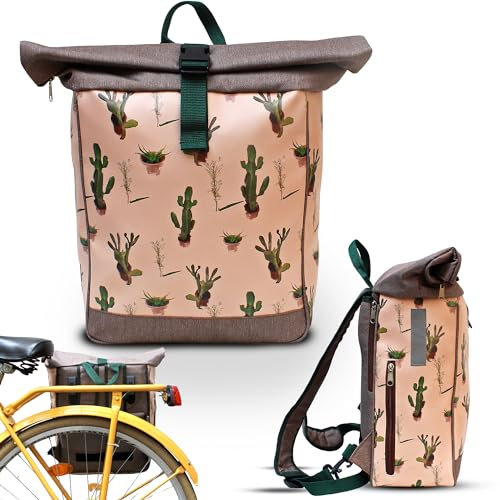 Ikuri Fahrradtasche/Rucksack Kombi Fahrradrucksack aus Plane für Gepäckträger Packtasche Wasserdicht für Frauen - Modell Cactus