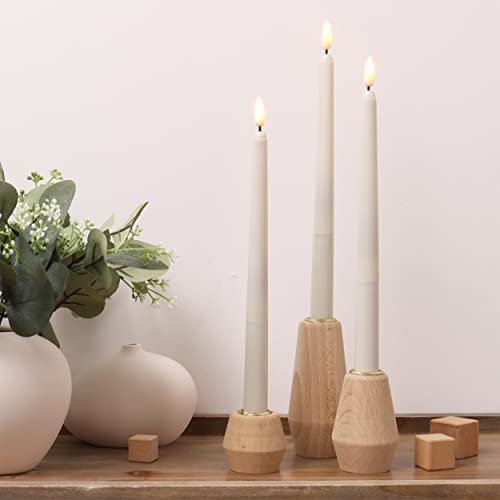 Kerzenständer aus Holz für Stabkerzen 3er Set | Luxus Holz Kerzenhalter mit Goldbechern und dekorativen Holzwürfeln | Kamin-Kerzenhalter | Kerzenhalter für Tisch