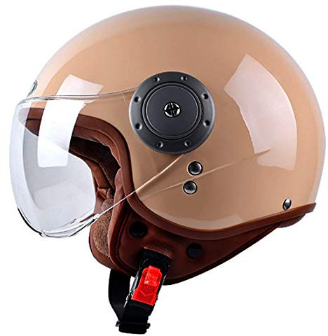Fräulein Retro Helm, Jet-Helm mit Sonnen-Visier, Roller-Helm für Frauen und Herren im edlen Vintage-Look, Qualität nach ECE-Norm,Beige