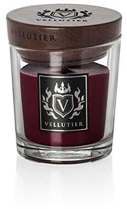 Vellutier Duftkerze Alpine Vin Brulé, Kerze im Glas, Spezialrezeptur aus Samtigen Wachs, Verpackt in Hochwertigem Glas mit einem Holzdeckel, Nelke- und Glühwein-Aroma, 9 x 7 cm, Klein, 90g