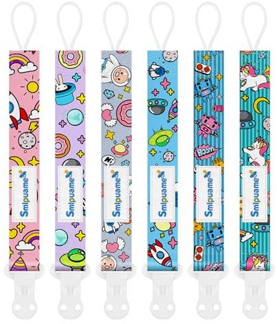 Smlpuame Baby Schnullerkette Mädchen,6 Stück BPA-Frei Schnullerband Stoff Mädchen,Schnuller Kette Nuckelkette Passen Die Meisten Schnuller und Beißspielzeug,Dummy Clips für Baby(Reisen im Weltraum)
