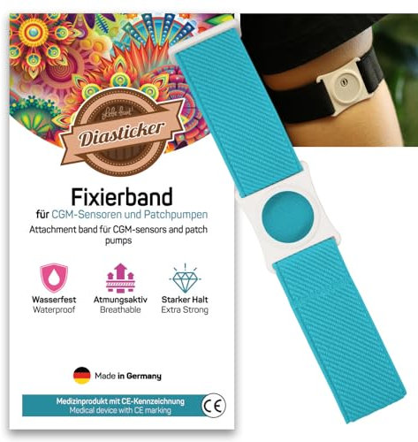Diasticker® | Freestyle Libre 3 - Fixierband | Flexibel - Wasserfest - Starker Halt | Sensor-Schutz, Fixierung für Freestyle Libre Sensor | Halter: Weiß (Medium: 25-35 cm, Türkis)