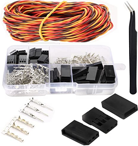 RUNCCI-YUN 30 Sets Servo Stecker set,3 Pin JR stecker,RC Männlich Weiblich stecker, Dupont Stecker, 2,54mm Männlich Weiblich Dupont Stift Stecker+5m Verdrillter Draht Servokabel (Braun Gelb Rot)