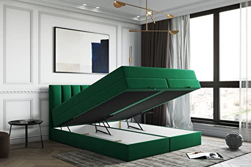 Boxspringbett mit Bettkasten Gusto mit Topper Visco Memory (140 x 200 cm, Grün)