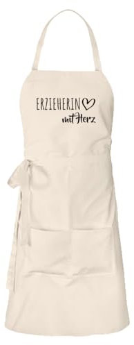 Huuraa Grillschürze Erzieherin mit Herz Geschenk Natur Baumwolle Erzieherin Mitbringsel