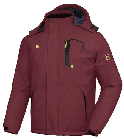SwissWell Arbeitsjacke Herren Fleece Outdoo Winterjacke mit Kapuze Regenjacke Sports Fleece-Futter Wintersport Snowboard Eislaufen Warm Jacke Rot XL