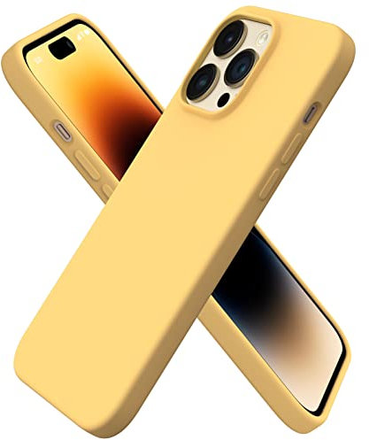 ORNARTO Compatible with iPhone 14 Pro Max Case 6.7, Slim Liquid Silicone 3 Layers Full Covered Soft Gel Rubber Case Cover-Sunflower Yellow