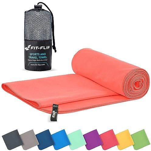 Fit-Flip Mikrofaser Handtuch - kompakte Microfaser Handtücher - ideal als Sporthandtuch, Reisehandtuch, Strandtuch - schnelltrocknend und leicht - Badetuch groß (100x200cm, Pfirsich)