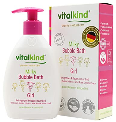 vitalkind Milky Bubble Bath GIRL– premium natural care for Kids. Premium Naturkosmetik für Mädchen von vitalkind. Natürliches Schaumbad für sanfte Reinigung sensibler Kinderhaut.