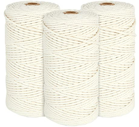 YAYODS 3 Pack Macrame Cord 3mm x 200 Meters, 4-Strand Twisted Soft Cotton Rope, Craft Rope for Wall Hangings DIY Crafts (Beige)