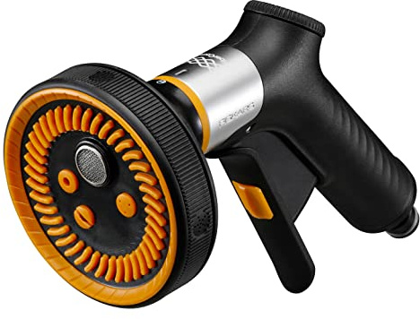 Fiskars Sprühpistole Multi, FiberComp, 5 Funktionen, Stufenlos regelbarer Durchfluss, Ein/Aus-Verriegelung, Abnehmbarer Wasserfilter, FiberComp/Metall, Universalgröße, Schwarz/Orange, 1067195