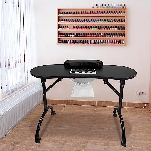 Aufun Maniküretisch Faltbar Nageltisch Tragbarer mit Rollen Beweglich Maniküre Tisch, mit Bringen Sie Schublade und tragbare Tasche, 98 x 44 x 77 cm - Schwarz