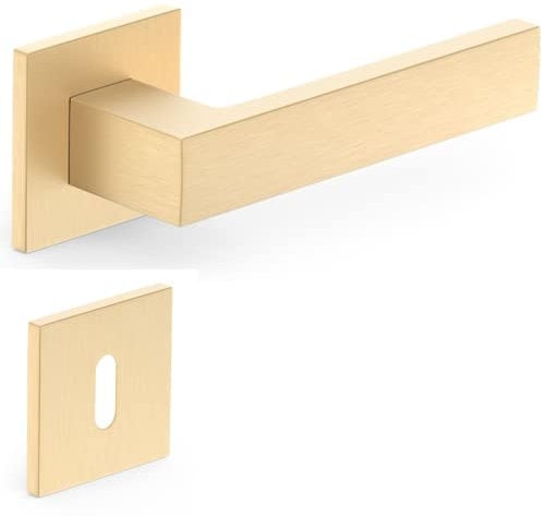 Sellon24® BB Türgriff Türbeschlag Messing Premium Slim 6mm Türdrücker Kurzschild Eckig Buntbart für Innentür Cube Slim Messing Satin