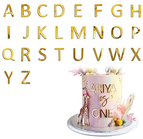 Teegxddy 52 Buchstaben Tortendekorationen, Geburtstagstortendekorationen Acryl Gold, 2 A-Z Tortendekorationen, Großbuchstaben Tortendekorationen, Set für Hochzeit, Party Feier
