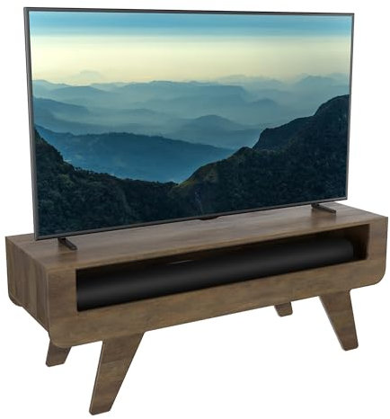 AVF Wooden Rectangular TV Stand - 1.2m Wide Dark Wood Effect Floorstand Unit - Tapered Retro Style Legs - For Screens Up to 60 - Cable Management - Open Storage - FS1200HORDW