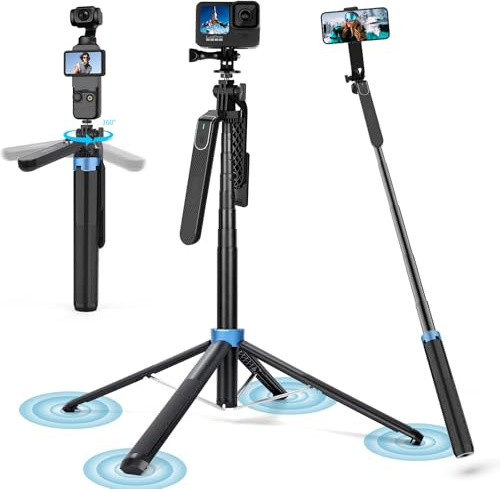 Eocean 71 4-Leg Selfie Stick Tripod for GoPro Osmo Pocket 3 insta360 | Compatible with iPhone & Android, 360° Rotation Pan Handle & Remote for Travel Vlogging Video Recording