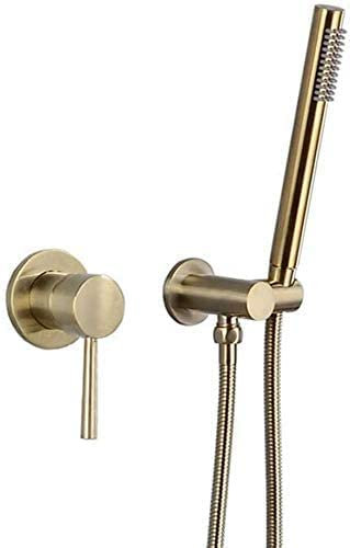 Mischbatterie Brausegarnitur Duscharmaturen, Wandmontage Messing Bad Brausegarnitur Gebürstetes Gold Brausegarnitur Badewanne Mischbatterie Dusche, Badewannenarmaturen Set, Gebürstetes Gold