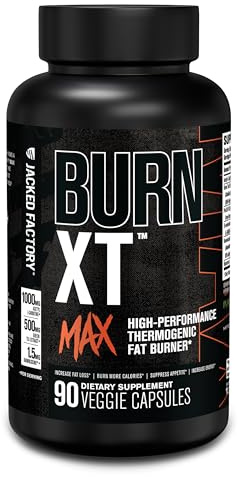 Jacked Factory Burn-XT Max - High-Performance Thermogenic Fat Burner & Appetite Suppressant for Weight Loss w/PurCaf Organic Caffeine, MitoBurn, Green Tea, Acetyl L Carnitine & More - 90 Capsules