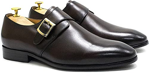 Mocasines de Vestir de Cuero Real para Hombre Zapato Monje con Hebilla Mocasines sin Cordones Zapatos Formales de Boda Casual,Brown-47