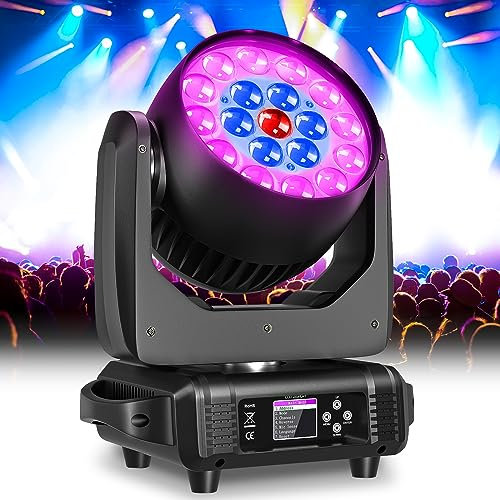 19x15W Cabeza Movil Wash RGBW LED DMX Luces Discoteca Beam Wash Zoom Enfoque Efecto de Escenario Luces Profesionales DJ Luces para Navidad Disco Fiesta y Club Nocturno