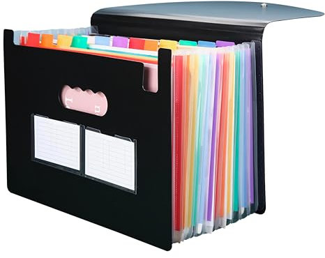 GSIUN Dokumentenmappe A4 Fächermappe, Ordnungsmappe Schwarz, Akkordeon Ordner, Tragbar Sortiermappe, Erweiterbar 13 Fächern Document Organizer, für Zuhause oder Büro Dokumente Dokumenten Organizer