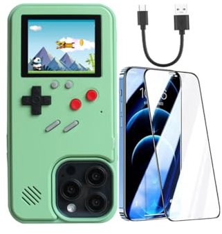 KJArrow Stilvolle Gameboy Hülle für iPhone 15 Pro Preload 36 Spiele, Retro Spiel Handyhülle für iPhone 15 Pro mit Displayschutzfolie, Klassisch spielbare Gaming Hülle für iPhone 15 Pro Lustiges