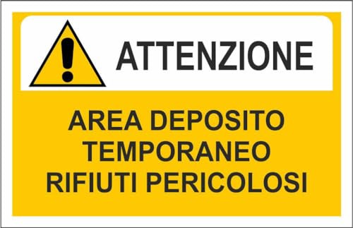 M-ITALY CARTELLO SEGNALETICO - attenzione area deposito temporaneo rifiuti pericolosi - Adesivo Extra Resistente, Pannello in Forex, Pannello In Alluminio (20x31, Alluminio)