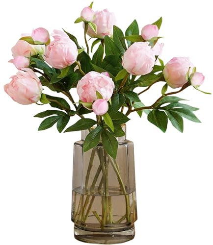 IPOPU Künstliche Pfingstrosen, 8 Stück, künstliche Pfingstrosen, Seidenblumen mit Stielen für Hochzeit, Dekoration, Brautstrauß, Kunstblumen, rosa Handwerk, Blumenarrangement