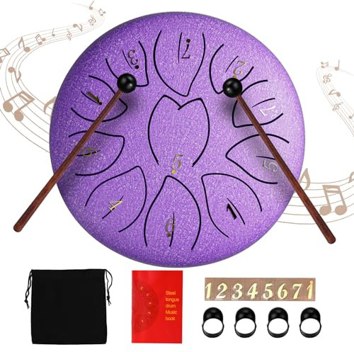 Couleeur Tongue Drum,6 Zoll 11 Tone C-Dur Zungentrommel, Mini Stahlzungentrommel für Anfänger Kinder Erwachsene, Handpan Steel Drum für Meditation,Yoga,Musikerziehung, Klangheilung(Lila)