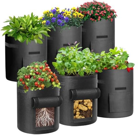 Cskunxia 6-Pack 10 Gallonen Vegetable Grow Plant Bags, kartoffel pflanzsack, Pflanzsäcke Kartoffeln aus Vlies Stoff, Pflanztaschen kartoffel mit Griffe für Kartoffeln, Tomaten, Pflanzen - Schwarz