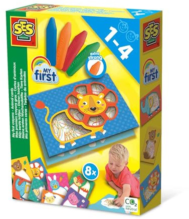 SES Creative 14404 Meine ersten Wachsmalstifte-Tierkarten, diverse Farben