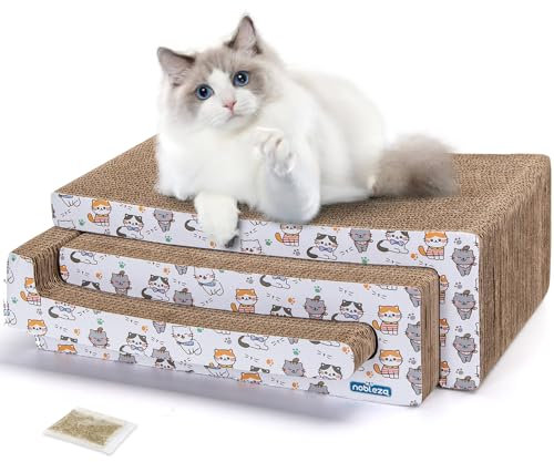 Nobleza Rascador Cartón para Gatos Tableros 3 en 1 con Hierba Gatera, Rascador de Cartón Corrugado, Rascador de Muebles, Disponible en Ambos