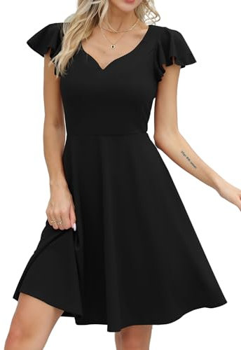 Missufe Cocktailkleid A-Linie Elegant Kurz Minikleid Damen Vintage Herzausschnitt Kleider (schwarz, XX-groß)