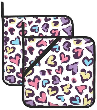 Set di 2 presine a forma di cuore colorato per cucina, presine resistenti al calore, presine calde per bancone della cucina, presine con presine ad anello, per cucinare, grigliare e cuocere al forno.