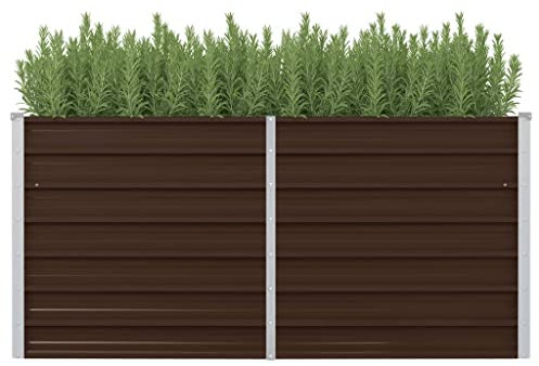 KOIECETA Hochbeet Pflanzkübel Blumenkasten Garten Pflanzkasten Terrassen Gemüsebeet Gartenbeet Pflanzbeet Braun 160 x 80 x 77 cm Verzinkter Stahl