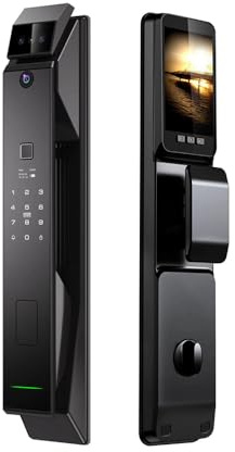 Matybobe Serrure à empreinte digitale intelligente avec caméra HD, serrure de porte biométrique avec reconnaissance faciale intelligente et poignée, 6 modes de déverrouillage, pour portes de 40–120 mm