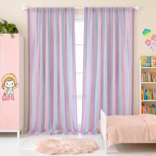 Eimilaly Regenbogen-Transparenzvorhänge, Transparenzvorhänge mit Stangenschlaufe 84 inches Langer, transparenter Vorhang für die Raumgestaltung im Mädchenzimmer, 2 Panels/Style B
