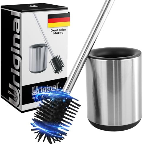 URIGINAL® Klobürste Silikon - Toilettenbürste/WC Bürste für eine gründliche Reinigung - Schwarz/Silber - Klobürste Edelstahl mit Lotus-Effekt - Silikonborsten für eine maximale Hygiene