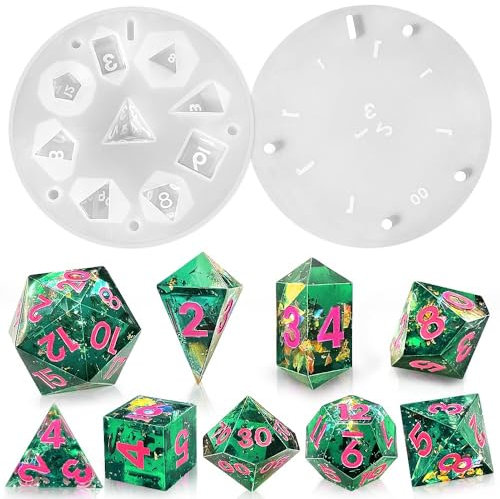 Stampi in Silicone per Dadi D&D, 9 lati Stampo per Resina Epossidica Poliedrico,stampo cubo silicone,Set di Stampi di Resina, Stampi Resina Epossidica per Giochi da Tavolo, Decorazioni e Fai da Te