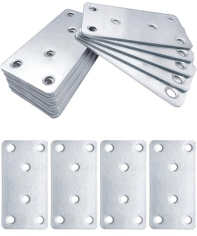 BINCKIN Metal Joining Plates for Wood, 80 × 40 × 1.8mm Stainless Steel Mending Plates, 20pcs Heavy Duty Flat Brackets, Sleeper Brackets for Connector Wood Fixing
