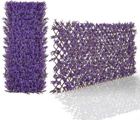 RELAX4LIFE erweiterbare Pflanzenwand, dekorativer Sichtschutzzaun aus künstlichem lila Eucalyptus, sonnenschützende deko Pflanzen Paneele für Garten & Balkon & Hauswand & Terrasen (Lila)