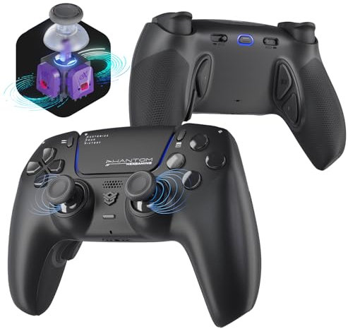 HEXGAMING PHANTOM Pro Controller per ps5/PC,Wireless Joystick con 4 Tasti Posteriori Rimappabili&8 Levette Analogiche Effetto Hall&6 Profil&Trigger Grilletti Regolabili-Nero Chaos