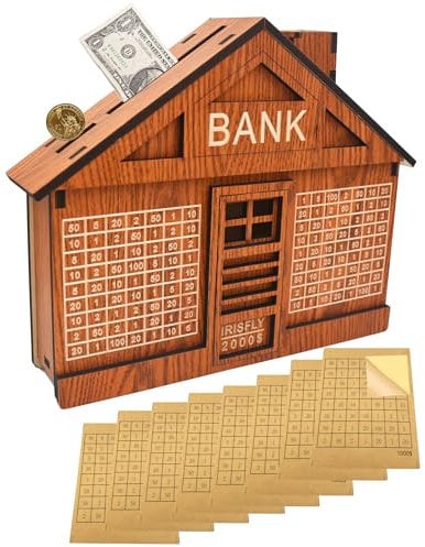 IRISFLY Spardose aus Holz, 2000 Dollar, für Erwachsene, Kinder, Budget- und Sparziele, Münzbank, Blockhütte, Kakeibo-Spardose
