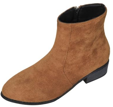 Generico Stivali Donna Estivi Stivali Equitazione Donna Stivali Corti da Donna alla Tinta Unita in PU, Casual, con Tacco Posteriore e Tacco a metà Polpaccio Stivali Equitazione Stivali (Brown, 37)
