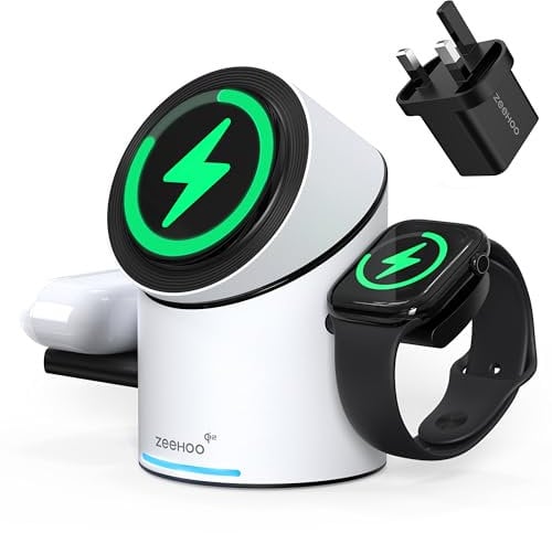 ZEEHOO Wireless Charging Station for Apple Devices, Compatible with MagSafe Charger Stand, Qi2 15W 3 in 1 Charging Station for Apple Watch, iPhone, AirPods (30W Charger Adapter Included)